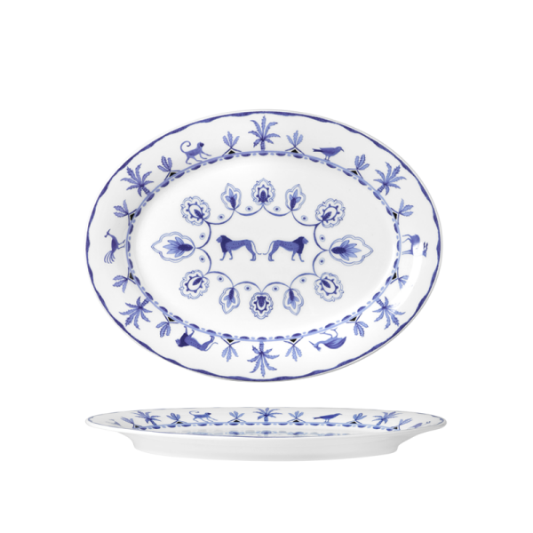 William Edwards Sultans Garden Blue Misc Oval Tray 36.5 x 27.5cm (14 1/2 x 11")